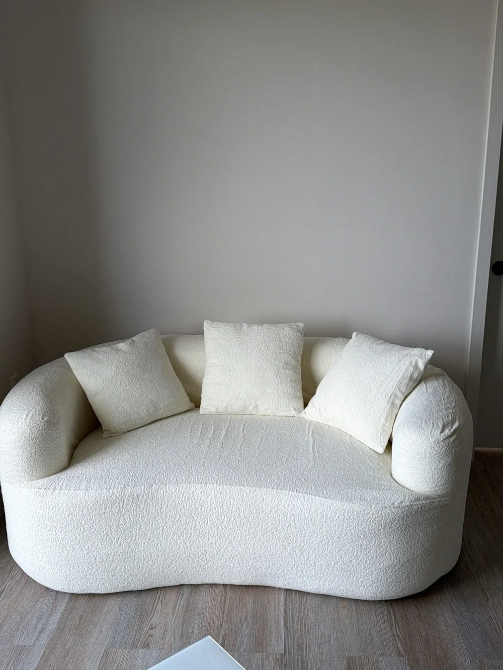 Cream Curved Bouclé Sofa with Cushions - Brand Unspecified